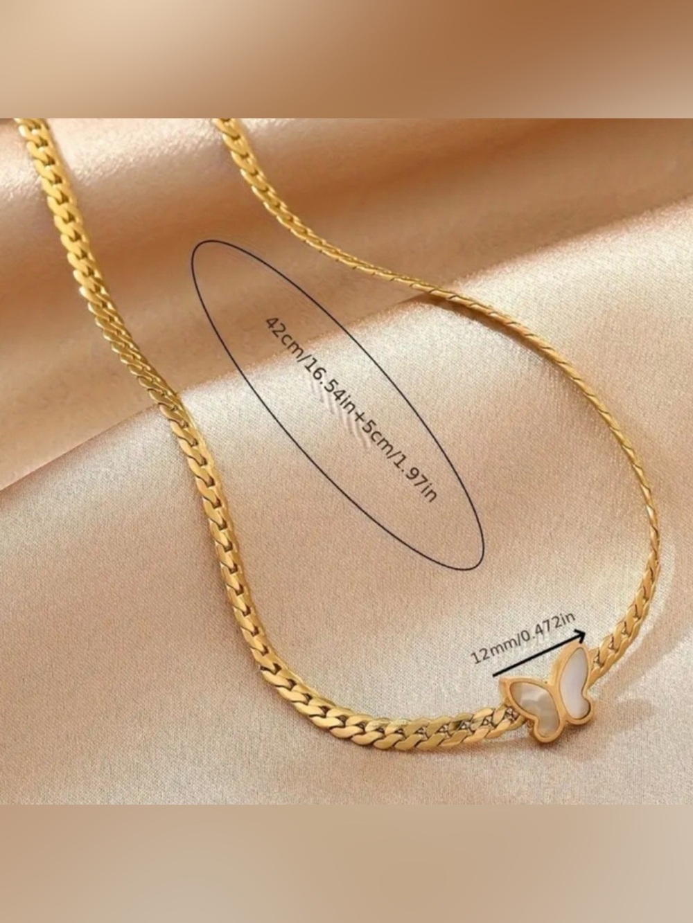 Dainty Mother of Pearl Butterfly Pendant Gold Plated Cuban Chain Necklace Boho - Picture 2 of 9